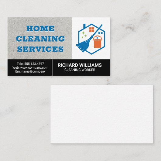 Huishoudelijke reiniging | Mop Broom House Logo Visitekaartje (Voorkant / Achterkant)