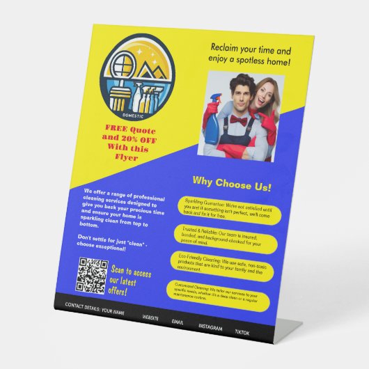 ⭐️Huishoudelijke Schoonmaak Bedrijfs Ondertekening Reclamebord Met Voetstuk (Voorkant)