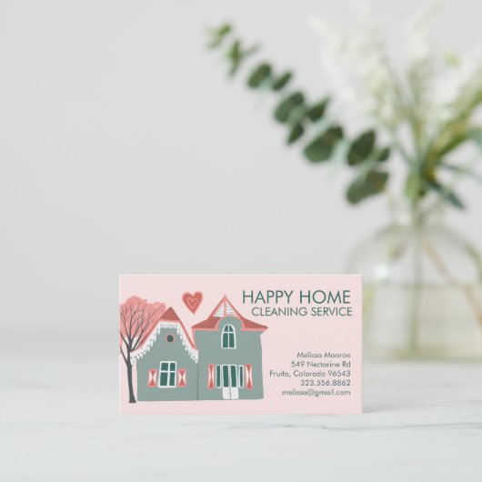 Huishoudelijke schoonmaakdiensten Roze Groen Visitekaartje (Staand voorkant)