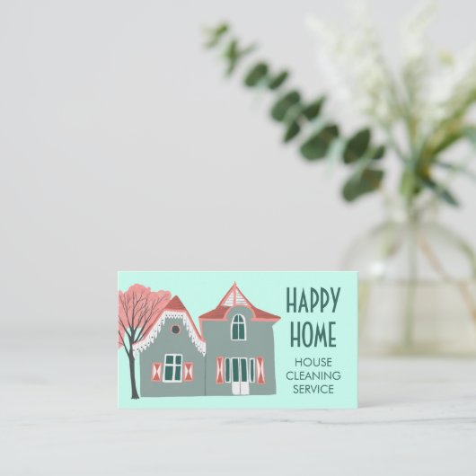 Huishoudelijke schoonmaakdiensten Roze Groen Visitekaartje (Staand voorkant)