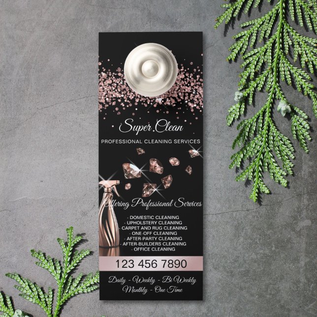 Huishoudelijke schoonmaakservice schoonmaakservice deurhanger (rose gold house cleaning spray bottles spraying diamonds)