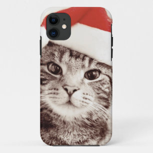 Huishoudelijke tabletkat met rood kerstpet iPhone 11 hoesje