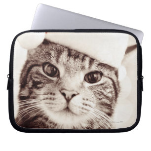 Huishoudelijke tabletkat met rood kerstpet laptop sleeve