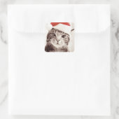 Huishoudelijke tabletkat met rood kerstpet vierkante sticker (Tas)