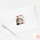 Huishoudelijke tabletkat met rood kerstpet vierkante sticker (Envelop)
