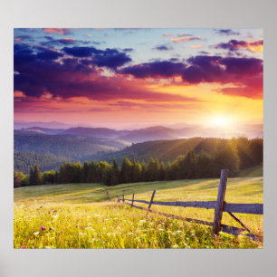 Huishoudelijke zonsondergang in bergen poster
