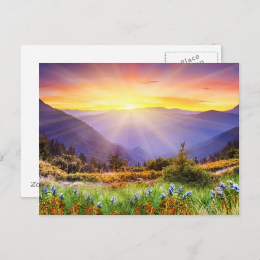 Huishoudelijke zonsondergang in het berglandschap briefkaart (Voorkant / Achterkant)