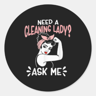 Huishouden Retro Vrouw Heeft Een Schoonmaakster No Ronde Sticker
