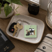 Huishoudens met meerdere katten Groen grappige QR- Sleutelhanger