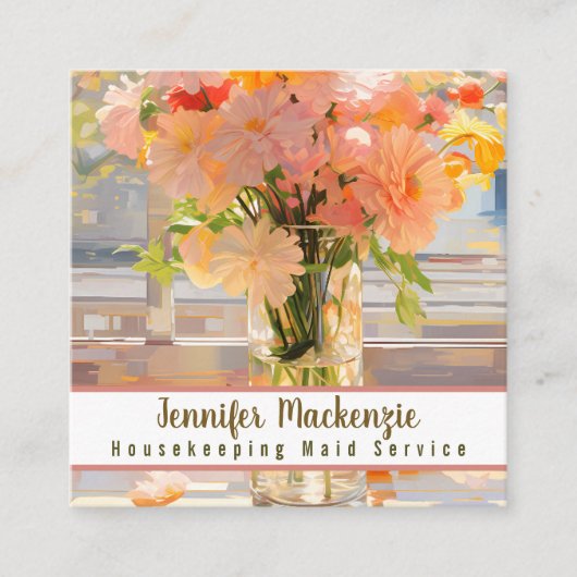 Huishouding Maid Service Schoonmaak Huis Vierkante Visitekaartje (Voorkant)
