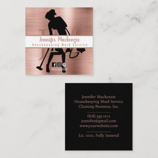 Huishouding Maid Service Schoonmaak Roos Goud Vierkante Visitekaartje (Voorkant / Achterkant)