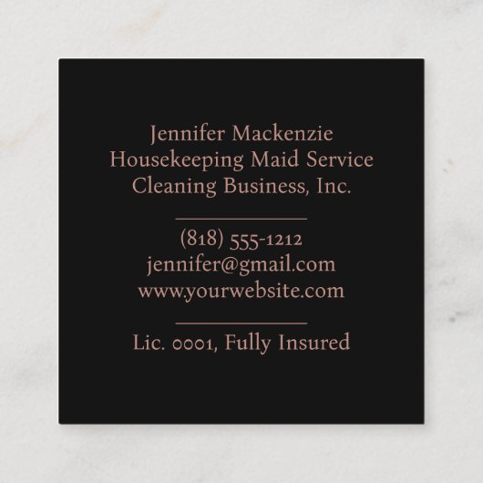 Huishouding Maid Service Schoonmaak Roos Goud Vierkante Visitekaartje (Achterkant)