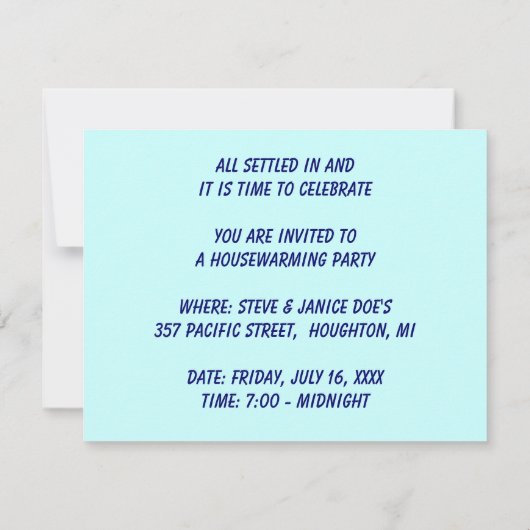 HUISHOUDKUNDIGE HOUSEWARMINGPARTIJ INVITE INVITATI KAART (Achterkant)