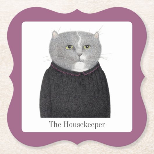 HUISHOUDSTER CAT Beugel Papier Onderzetters + Teks (Voorkant)