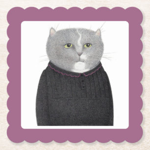 HUISHOUDSTER CAT geschulpte vierkante papier Onder Kartonnen Onderzetters