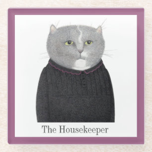HUISHOUDSTER CAT Glass Drink Onderzetter + Tekst