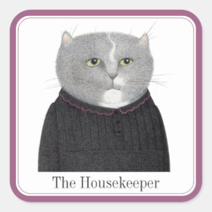 HUISHOUDSTER CAT Grote vierkante Stickers + tekst
