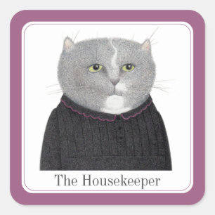 HUISHOUDSTER CAT Kleine vierkante Stickers + tekst