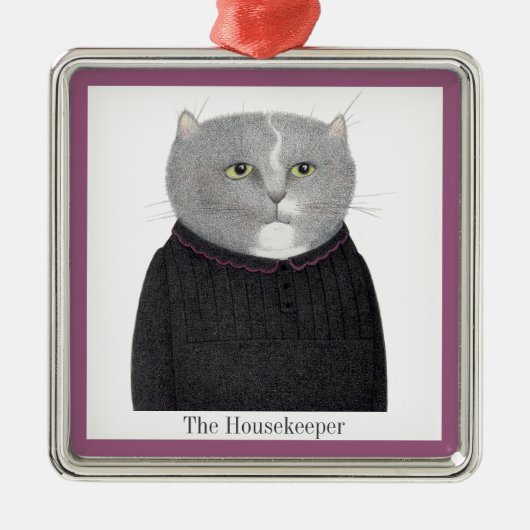 HUISHOUDSTER CAT Premium Square Ornament + Tekst (Voorkant)