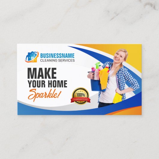 Huishoudster Huis Kantoor Schoonmaak Maid Service Visitekaartje (Voorkant)