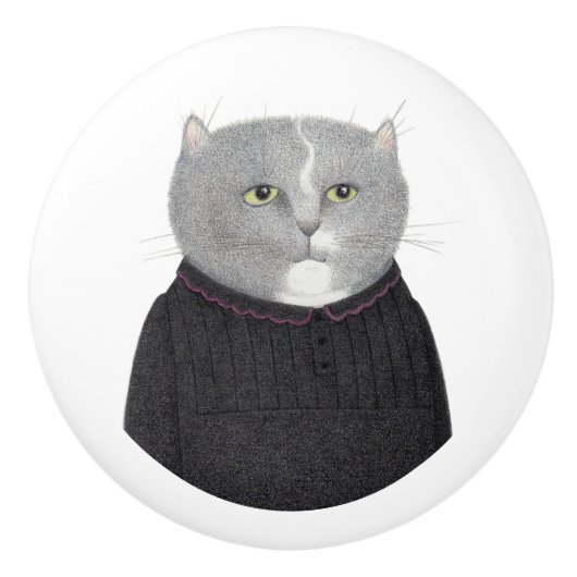 HUISHOUDSTER KAT Keramische knop (Voorkant)