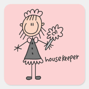 Huishoudster Stick Figure Vierkante Sticker