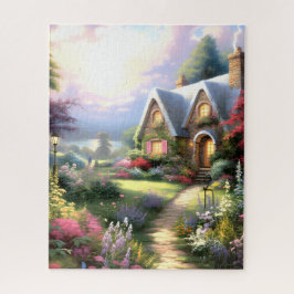 Huisje bij het meer. legpuzzel