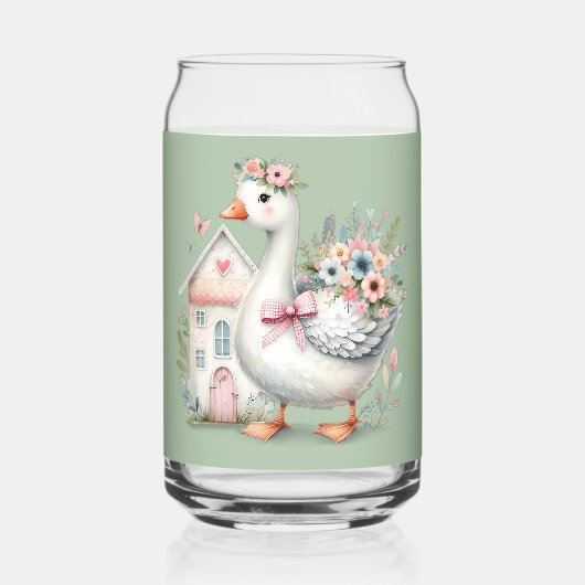 Huisje Gans Bloemenschildering Blikvorm Glas (Voorkant)