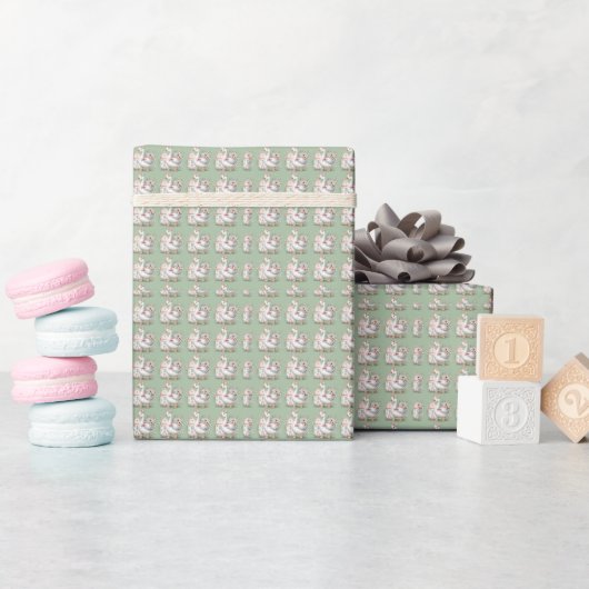 Huisje Gans Bloemenschildering Cadeaupapier (Baby Shower)