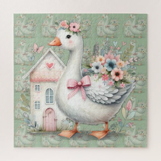 Huisje Gans Bloemenschildering Legpuzzel (Verticaal)