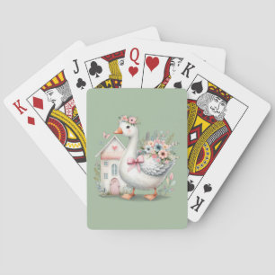 Huisje Gans Bloemenschildering Pokerkaarten