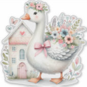 Huisje Gans Bloemenschildering Sticker (Voorkant)
