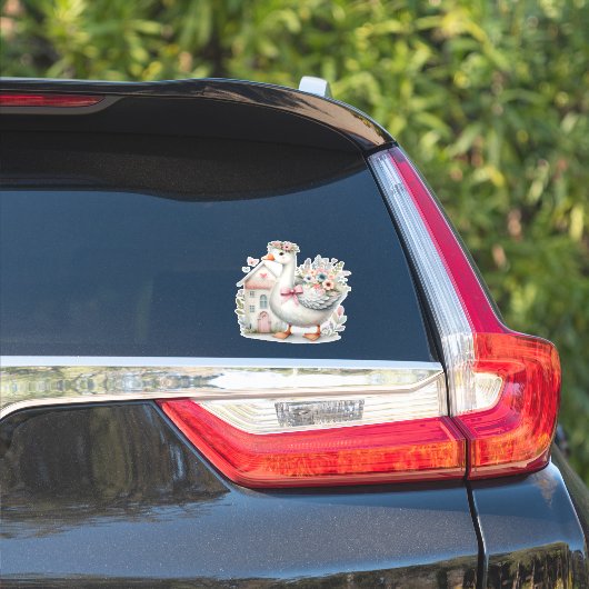 Huisje Gans Bloemenschildering Sticker (Auto Zijkant)