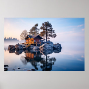 Huisje huis aan het meer Serene landschap Poster