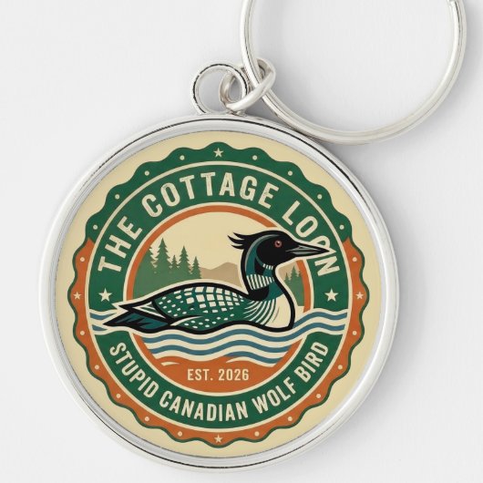 Huisje Loon Stomme Canadese Wolf Vogel Sleutelhanger (Voorkant)