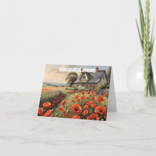 Huisje met piket hek en rode poppie weide kaart