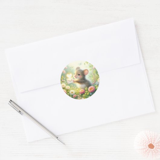 Huisje Muis Liebesbrief Weide Ronde Sticker (Envelop)