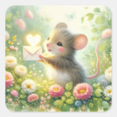 Huisje Muis Liefdesbrief Weide Vierkante Sticker (Voorkant)