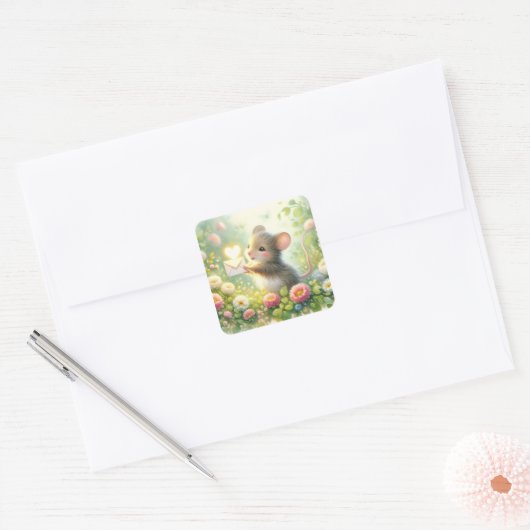 Huisje Muis Liefdesbrief Weide Vierkante Sticker (Envelop)