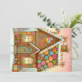 Huisje van lekkere, speelse peperkoek feestdagenkaart (Staand voorkant)