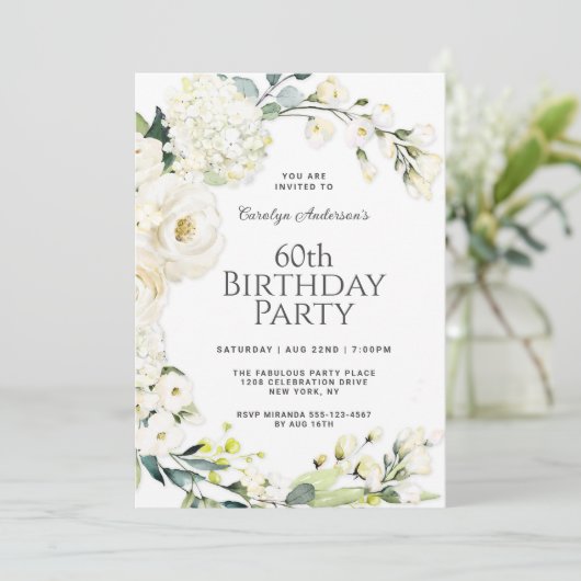 Huisje Wit Bloemen 60e Verjaardagsfeest Kaart (Staand voorkant)