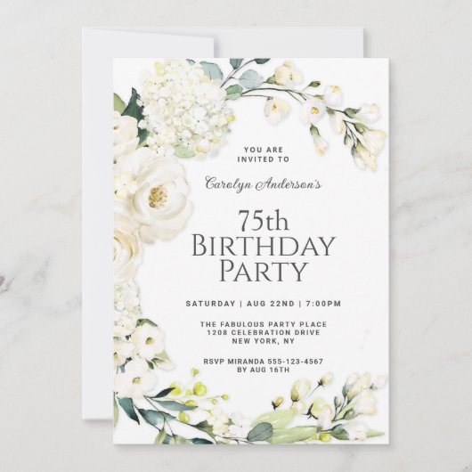 Huisje Wit Bloemen 75e Verjaardagsfeestje Kaart (Voorkant)
