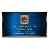 Huisjes Icoon | Blauwe Metalen Achtergrond Magnetisch Visitekaartje