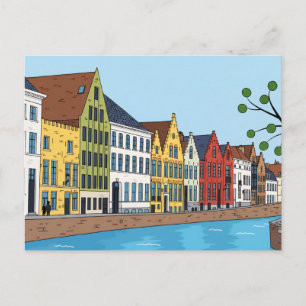 Huisjes langs het kanaal in Brugge op ansichtkaart Briefkaart
