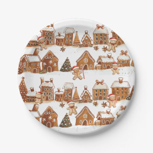 Huisjes van gemberkoek Man Koekjes Kerst Dorp Papieren Bordje