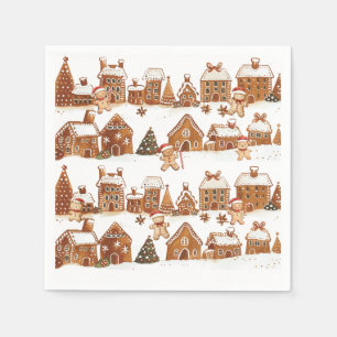 Huisjes van gemberkoek Man Koffiekoeken Kerstmis D Servet
