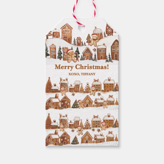 Huisjes van gemberkoek Mannen Kerstdorp Cadeaulabel (Voorkant)