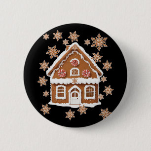 Huisjes van peperkoek en sneeuwvlokken Zoete Kerst Ronde Button 5,7 Cm