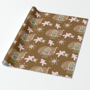 Huisjes van peperkoek met roze sneeuwvlokken cadeaupapier