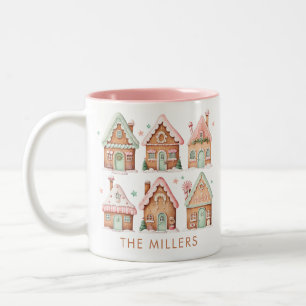 Huisjes van peperkoek Roze Mint Kerstmis Tweekleurige Koffiemok